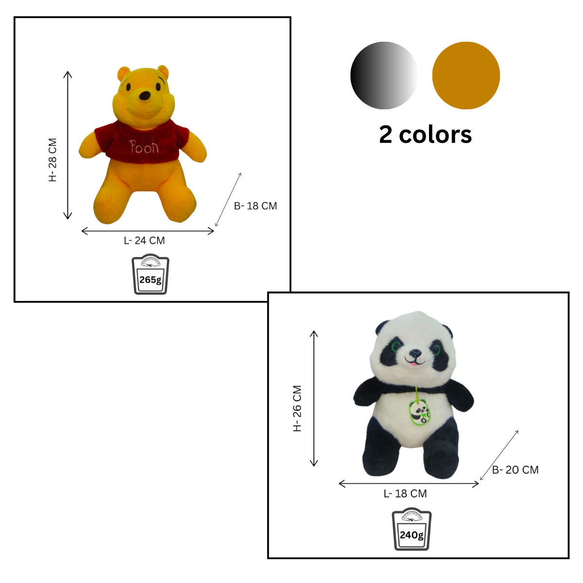 Panda + Pooh Combo of 2 Pooh & Panda Soft Plush Toy for Kids (2+ Years) | Toyship