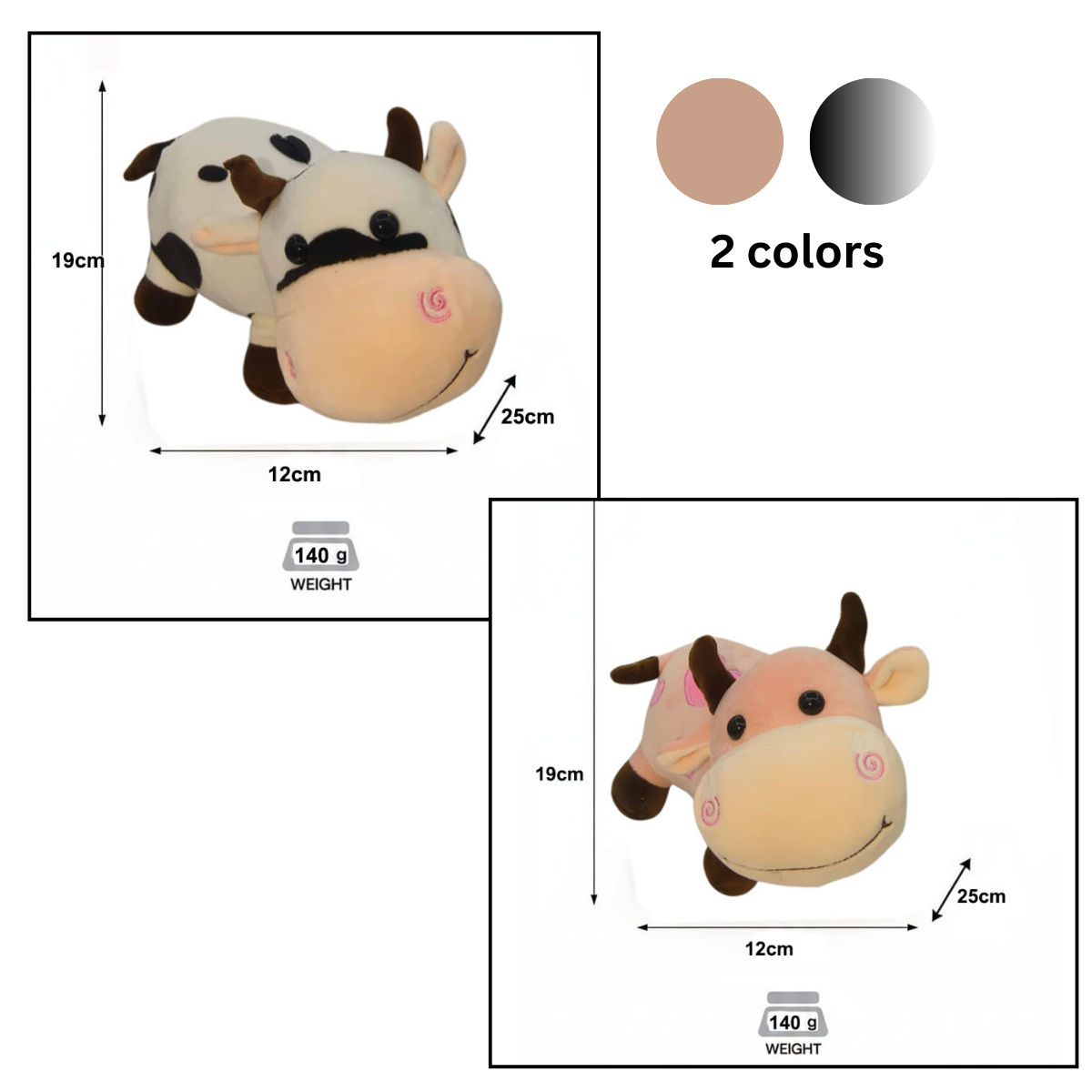 Cow Combo of 2 Pink & Black and White Soft Plush Toy for Kids (2+ Years) | Toyship