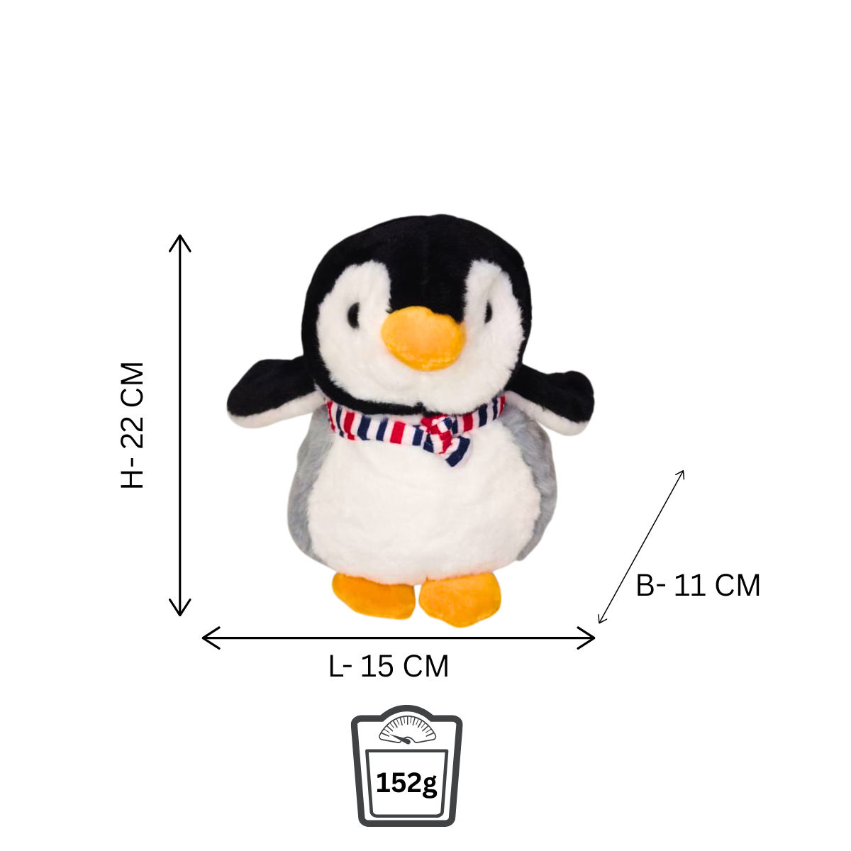 Penguine Grey and Black Soft Plush Toy for Kids (2+ Years) | Toyship