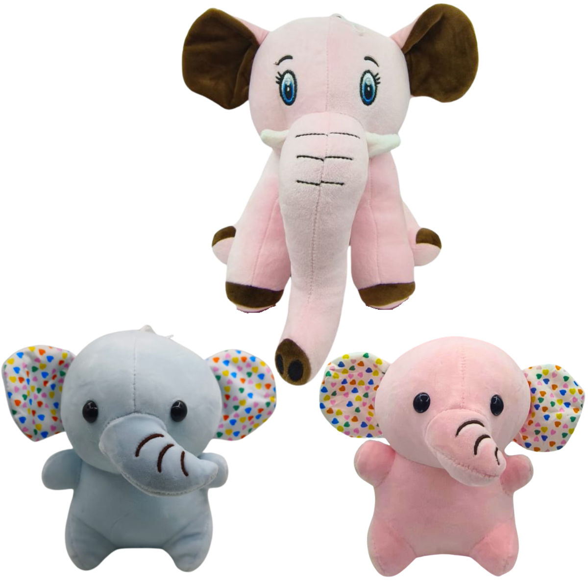 Elephant Combo of 3 Pink & Blue Soft Plush Toy for Kids (2+ Years) | Toyship