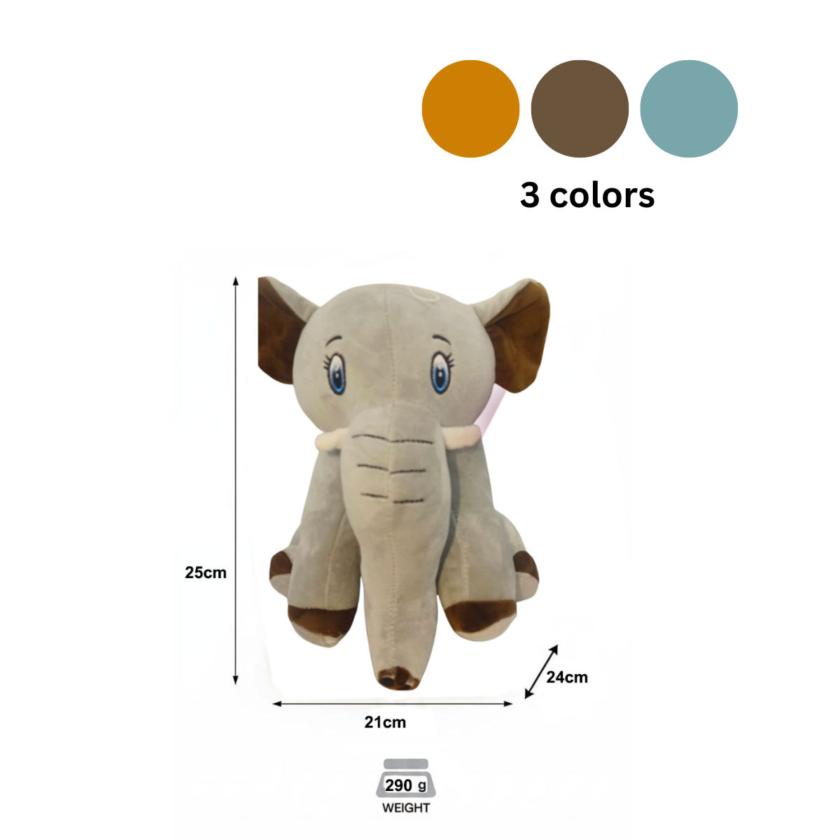 Elephant Combo of 3 Light Brown & Blue Soft Plush Toy for Kids (2+ Years) | Toyship