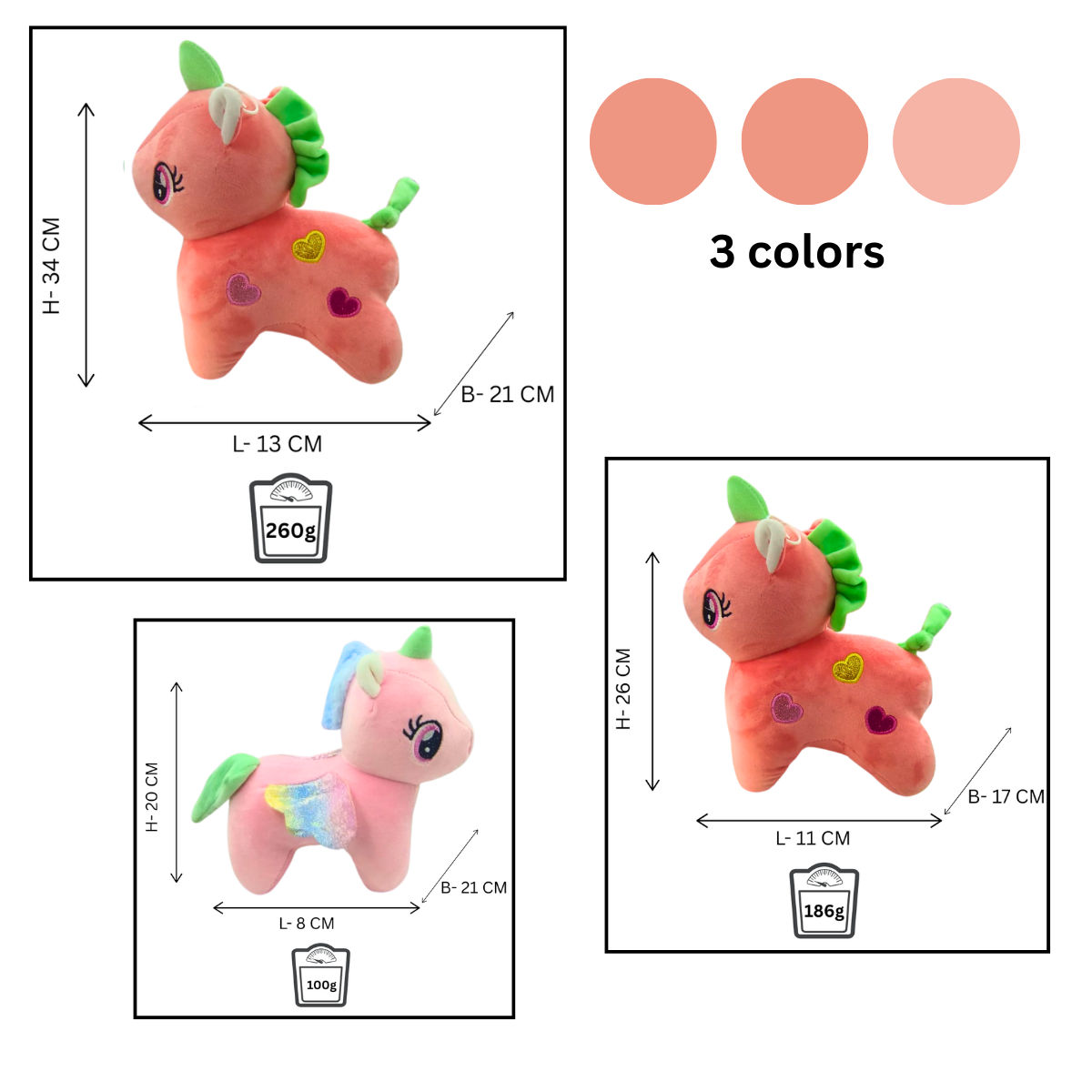 Unicorn Combo of 3 Pink & Pink Soft Plush Toy for Kids (2+ Years) | Toyship