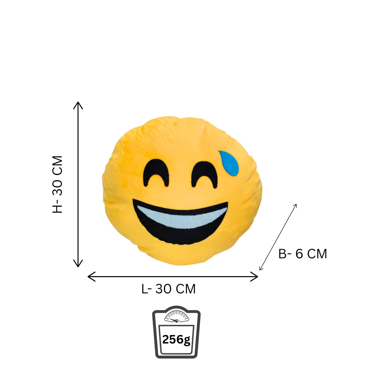 Grinning Face with Sweat Emoji Pillow Yellow Soft Plush Toy for Kids (2+ Years) | Toyship