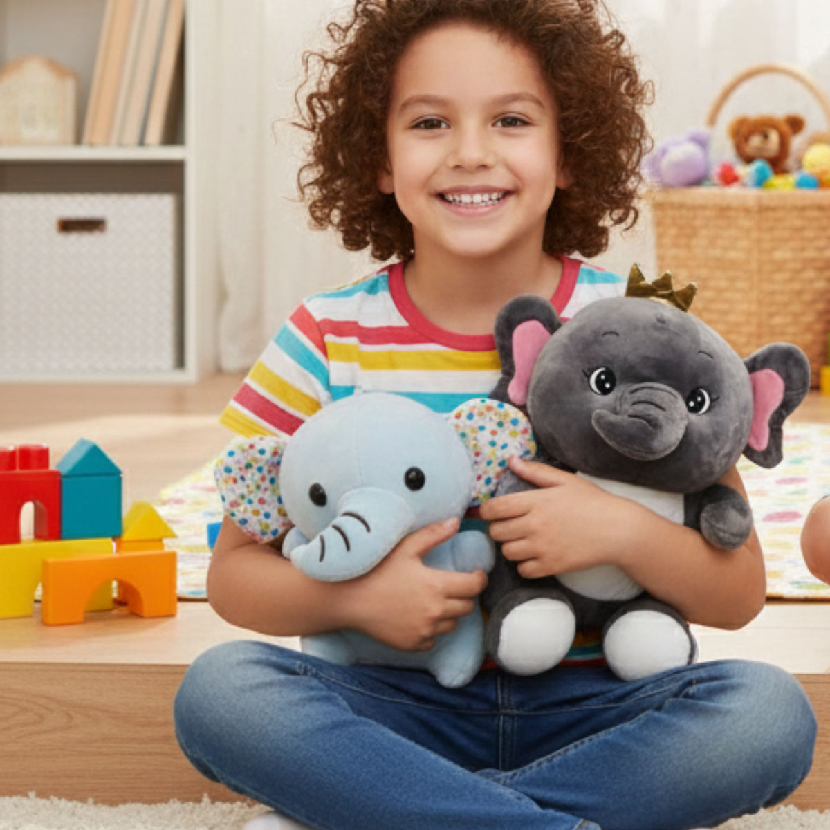 Elephant Combo of 2 Black & Blue Soft Plush Toy for Kids (2+ Years) | Toyship