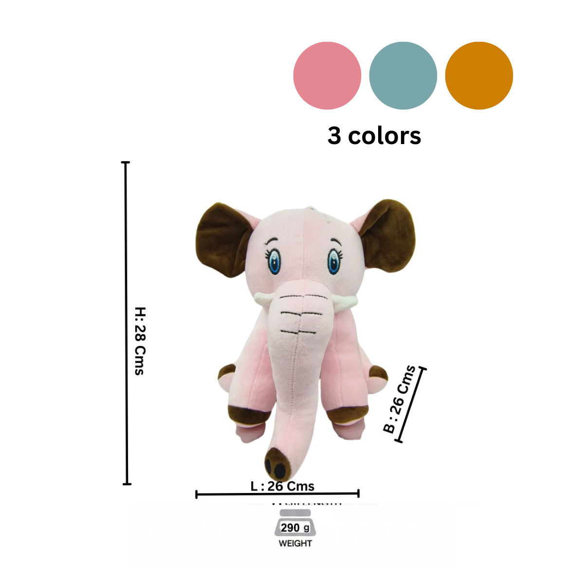 Elephant Combo of 3 Light Brown & Blue Soft Plush Toy for Kids (2+ Years) | Toyship