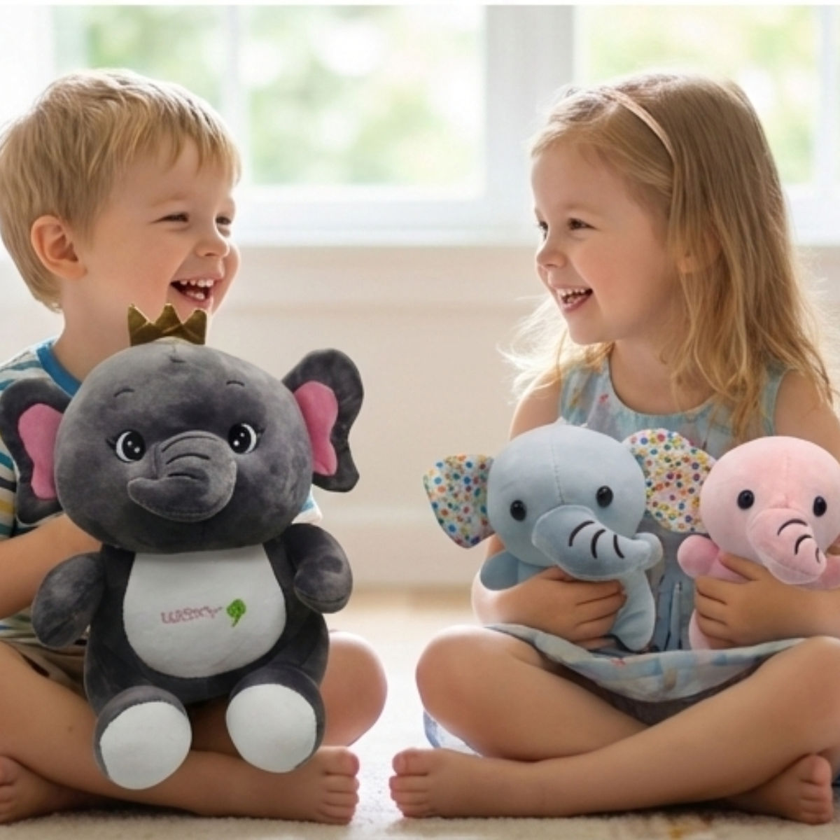 Elephant Combo of 3 Black & Blue Soft Plush Toy for Kids (2+ Years) | Toyship