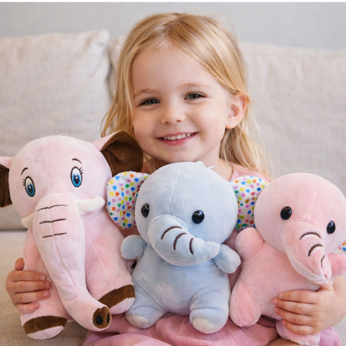Elephant Combo of 3 Pink & Blue Soft Plush Toy for Kids (2+ Years) | Toyship