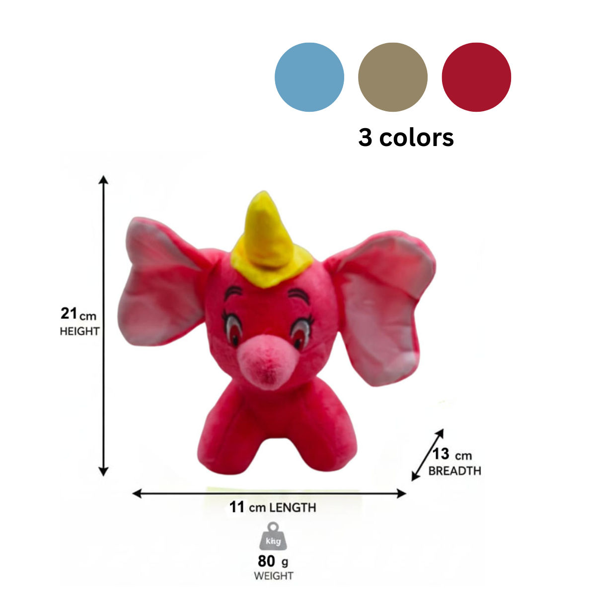 Elephant Combo of 3 Pink & Grey Soft Plush Toy for Kids (2+ Years) | Toyship