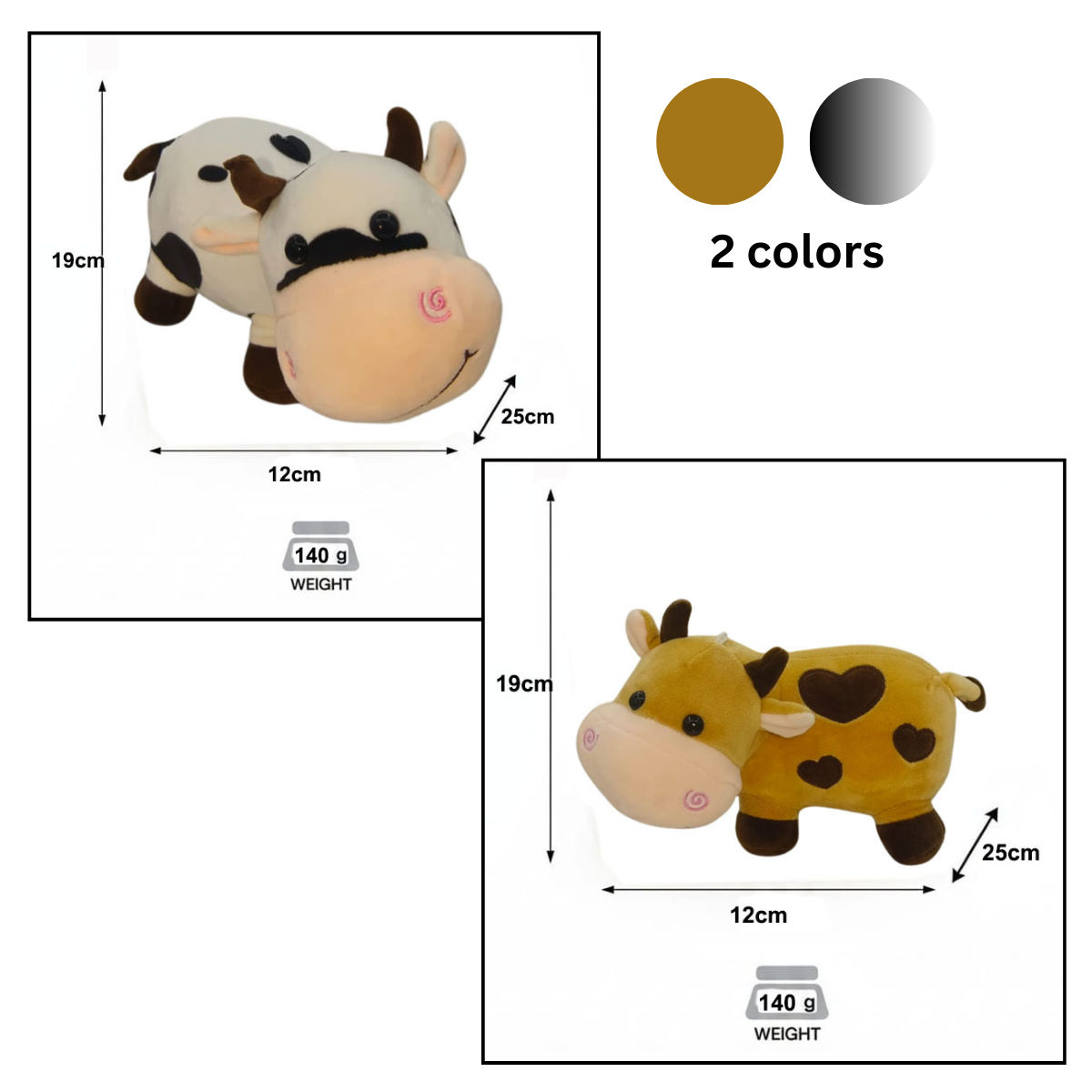 Cow Combo of 2 Black and White & Brown Soft Plush Toy for Kids (2+ Years) | Toyship