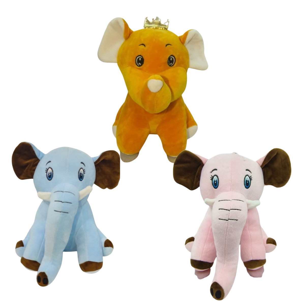 Elephant Combo of 3 Light Brown & Blue Soft Plush Toy for Kids (2+ Years) | Toyship