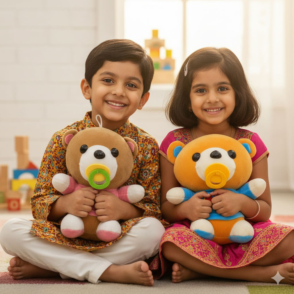 Baby Teddy Combo of 2 Pink & Light Blue Soft Plush Toy for Kids (2+ Years) | Toyship