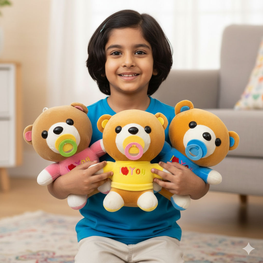 Baby Teddy Combo of 3 Pink & Blue Soft Plush Toy for Kids (2+ Years) | Toyship