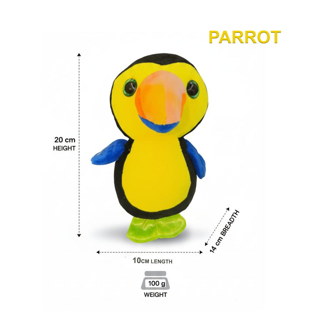 Yellow Parrot Soft Plush Toy for Kids (2+ Years) | Toyship