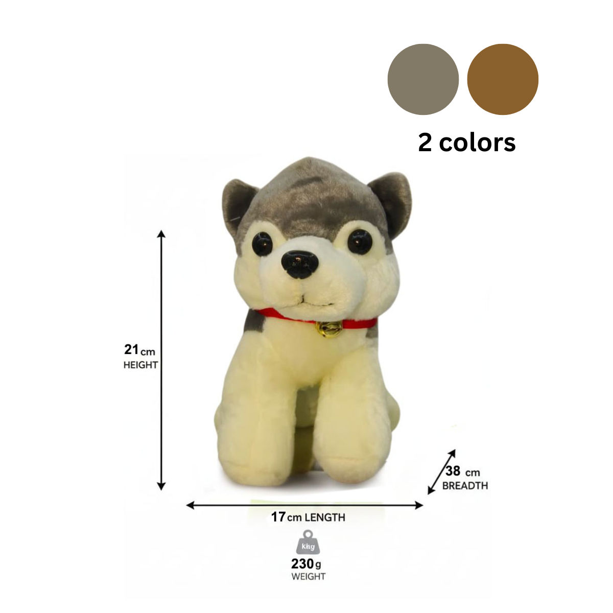Husky Combo of 2 Grey & Brown Soft Plush Toy for Kids (2+ Years) | Toyship